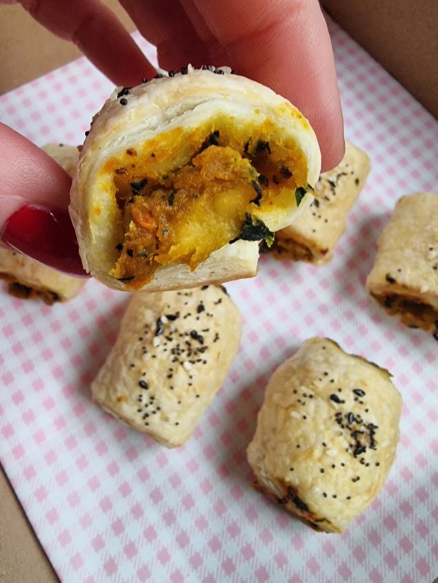 Housemade Vegan Moroccan Kumara, Pumpkin & Spinach "Sausy" Rolls