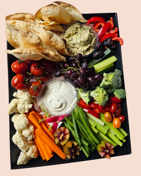 Crudité // Raw Dipping Platter with Tzatziki and Artichoke Dip