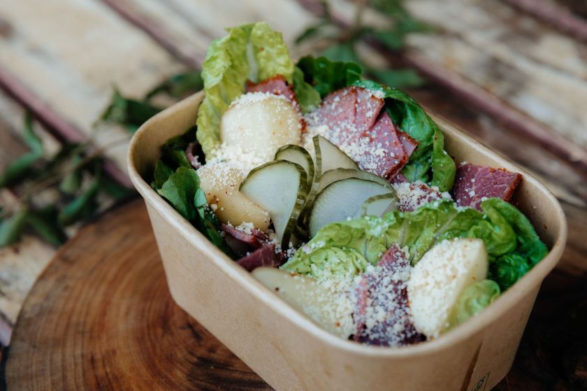 Grab'n'Go (Cold) Pastrami, new potato, baby gem, truffle and parmesan salad (GF)