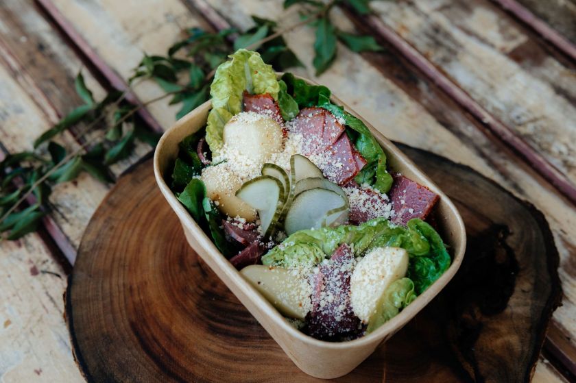 Grab'n'Go (Cold) Pastrami, new potato, baby gem, truffle and parmesan salad (GF)
