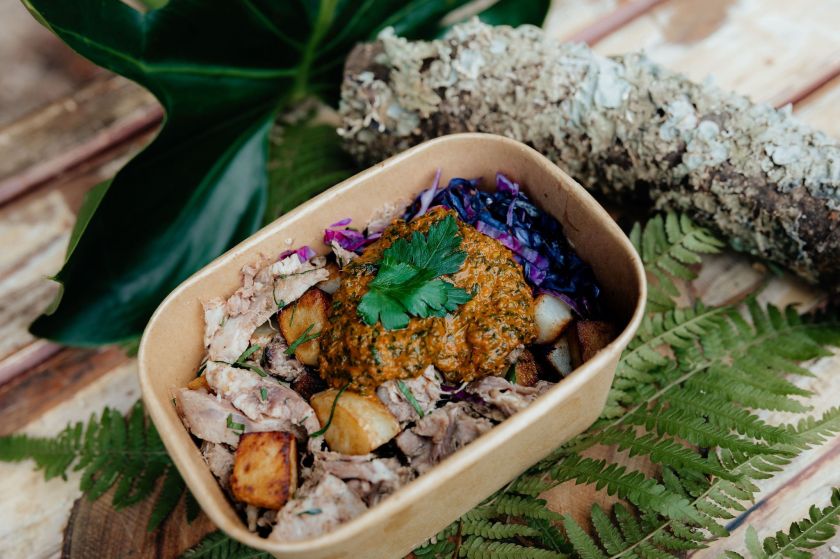 Grab'n'Go Lamb Shoulder slow cooked with our house rub. Parmesan Smashed New Potato with za’atar & baby carrots (GF)