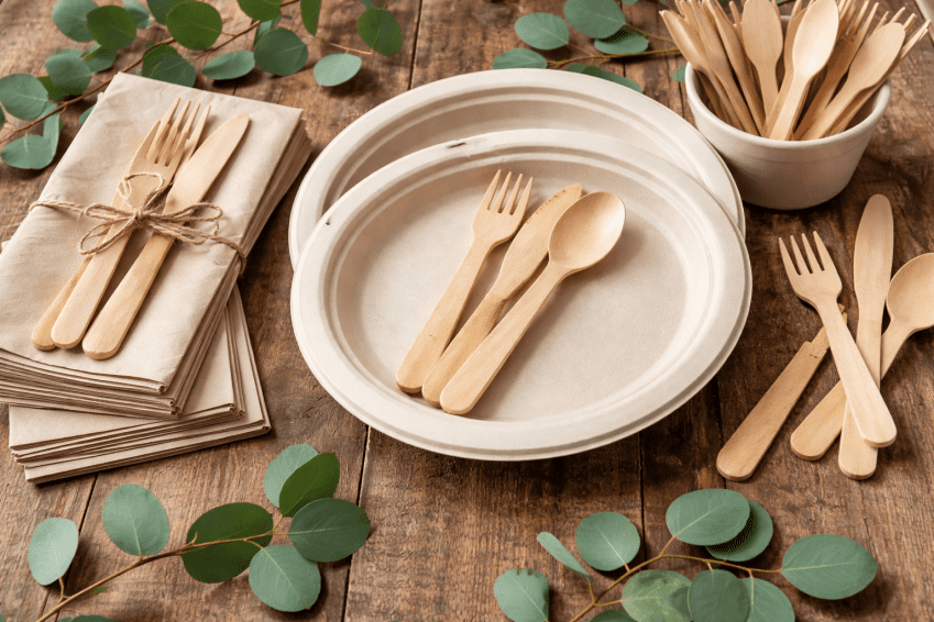 Biodegradable Plates and serviettes & Cutlery