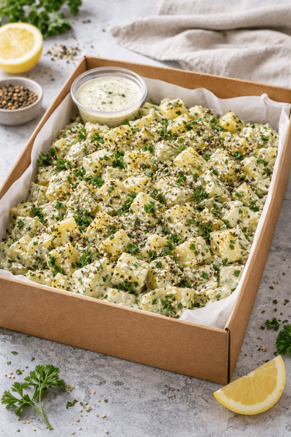 Boxed Za'atar Potato Salad Dressed with a lemon myrtle buttermilk dressing