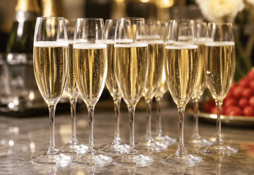 Glass Champagne Coupes - racks of 16