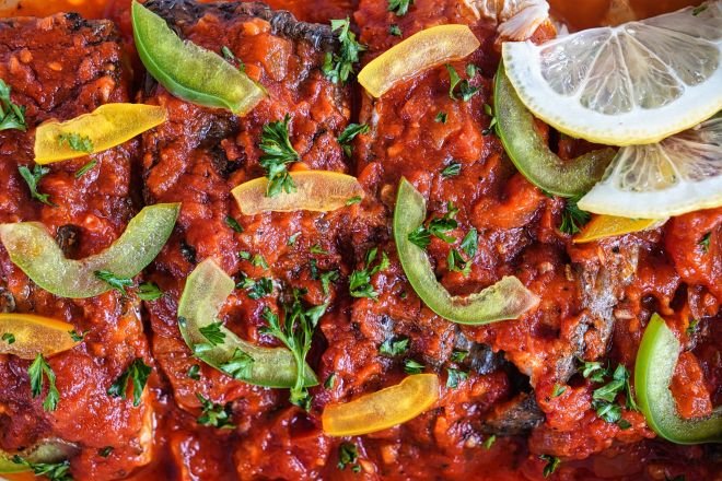 Baked Seabass With Romesco