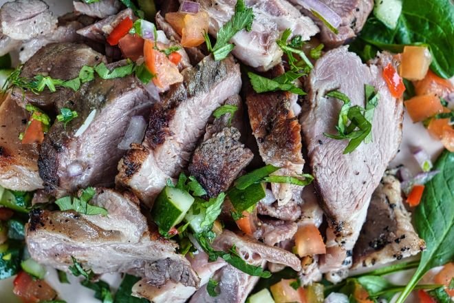 Slow Roasted Lamb with Green Salad