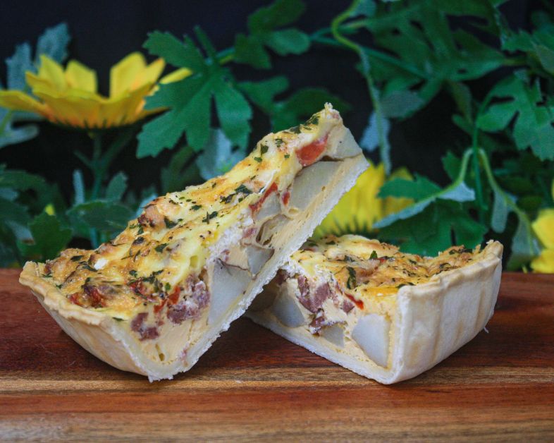 Chorizo, potato, roasted red pepper & feta quiche wedge