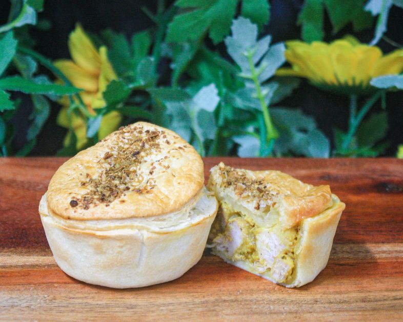 Chicken korma pies with mild curry filling 