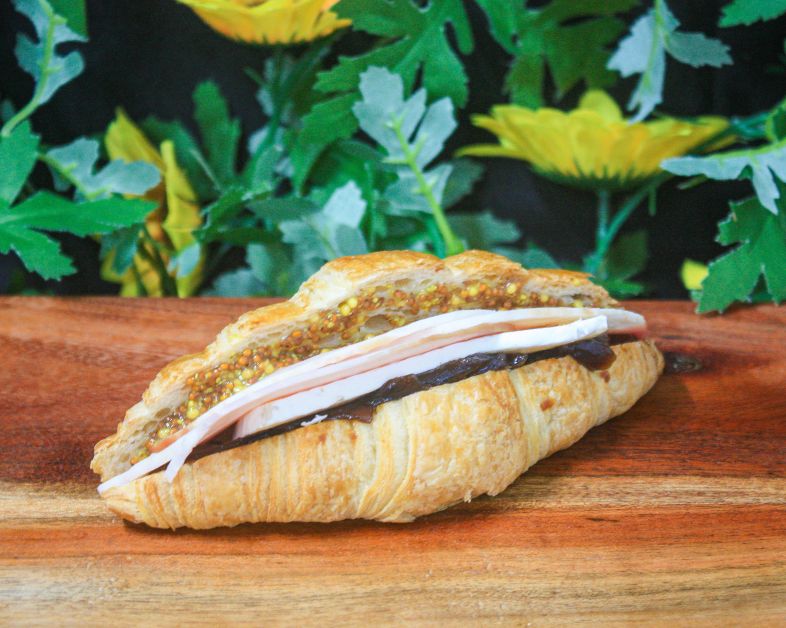 Croissants filled with ham, wholegrain mustard, caramelised onion and brie 