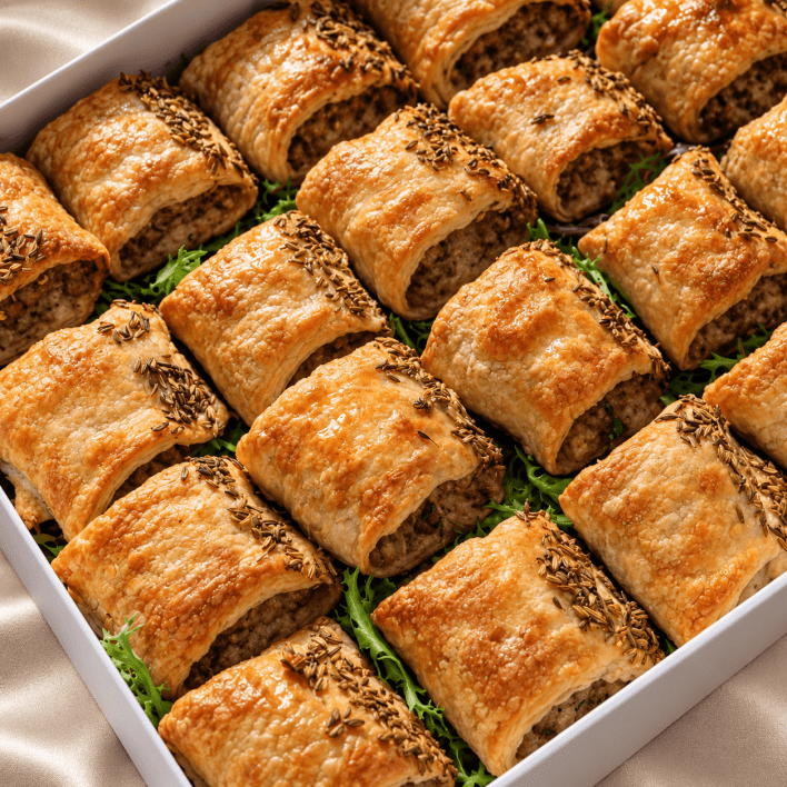 Pork & Fennel Sausage Rolls with Tomato Sauce – Box of 24