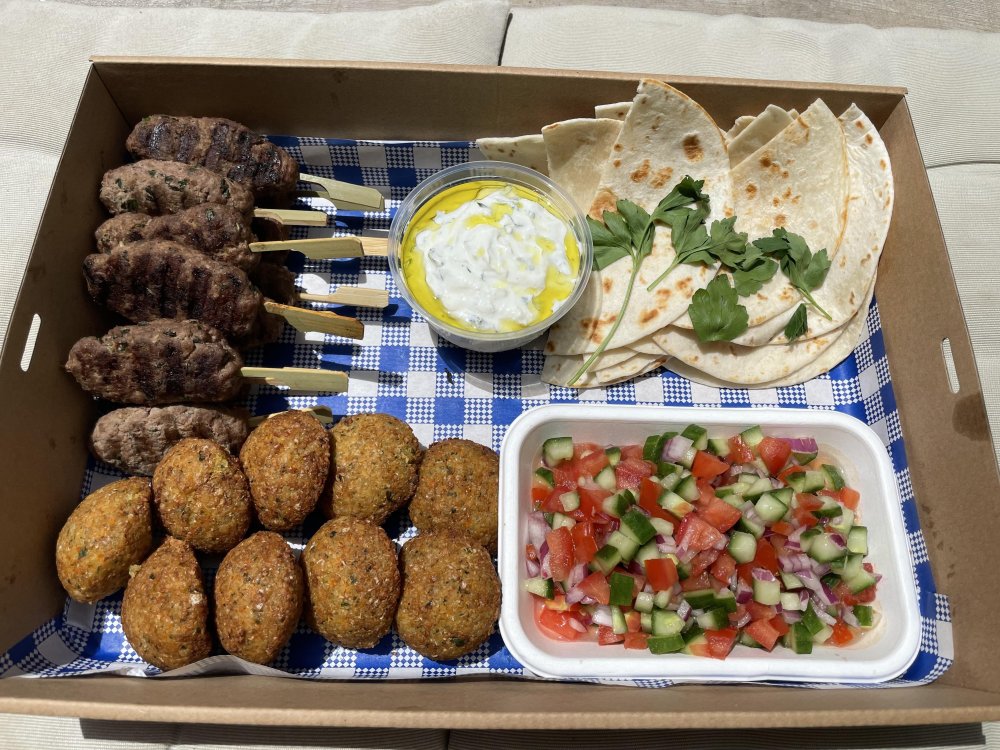 Kofta & Falafel with Tzatziki, Fresh Salsa and Soft & Fluffy Wrap Platter