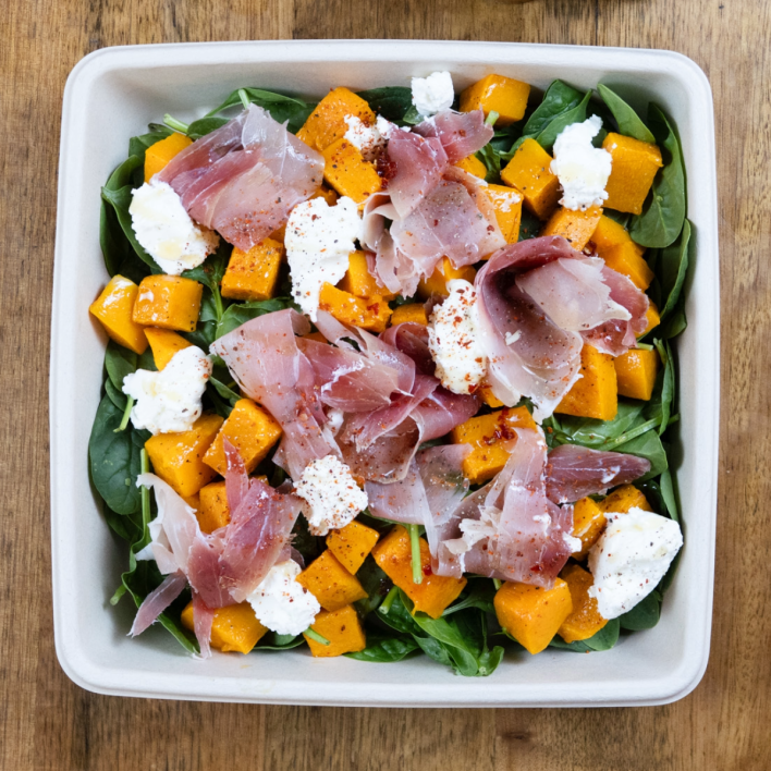 Prosciutto Pumpkin Salad with Goats Cheese & Hot Honey