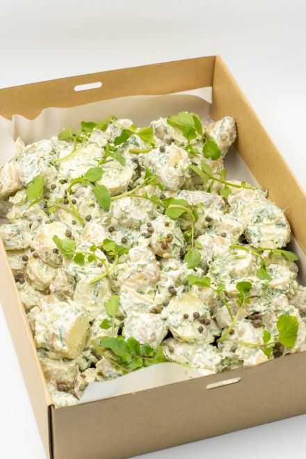 Kipfler Potato Salad w Buttermilk & Aioli Dressing, Capers, Parsley & Horseradish, Serves 8-10