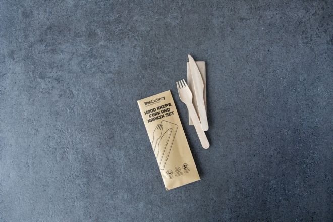Wooden Cutlery Pack (Knife, Fork & Napkin)