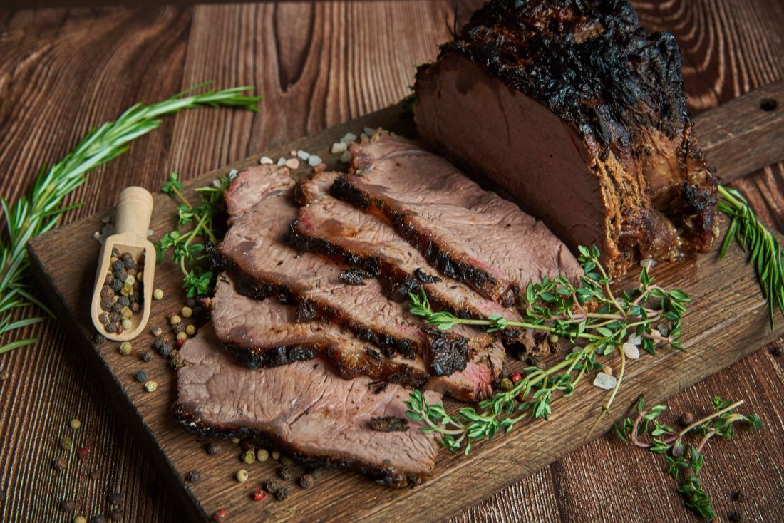 Rosemary & Garlic Butter Marinated Roast Beef Served With Root Vegetables (Serve 10)