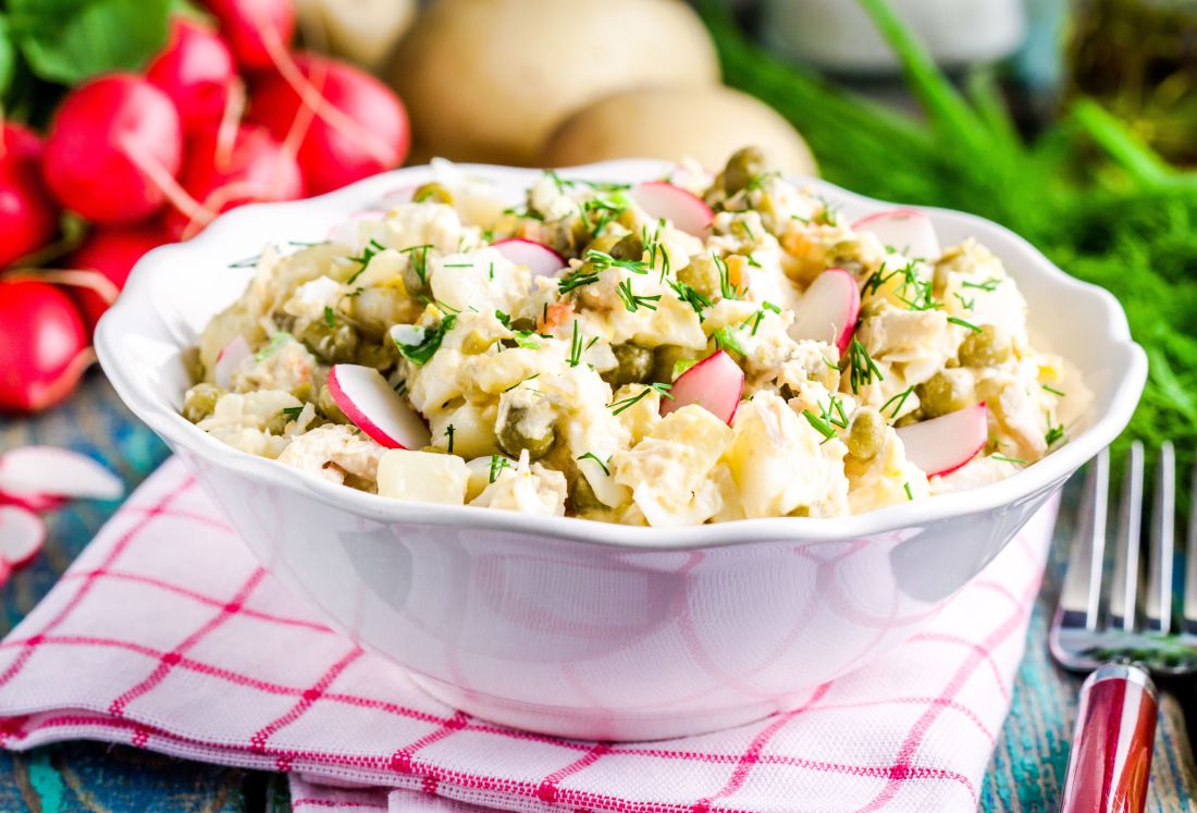 German Potato Salad with Bacon, Mayo & Shallot